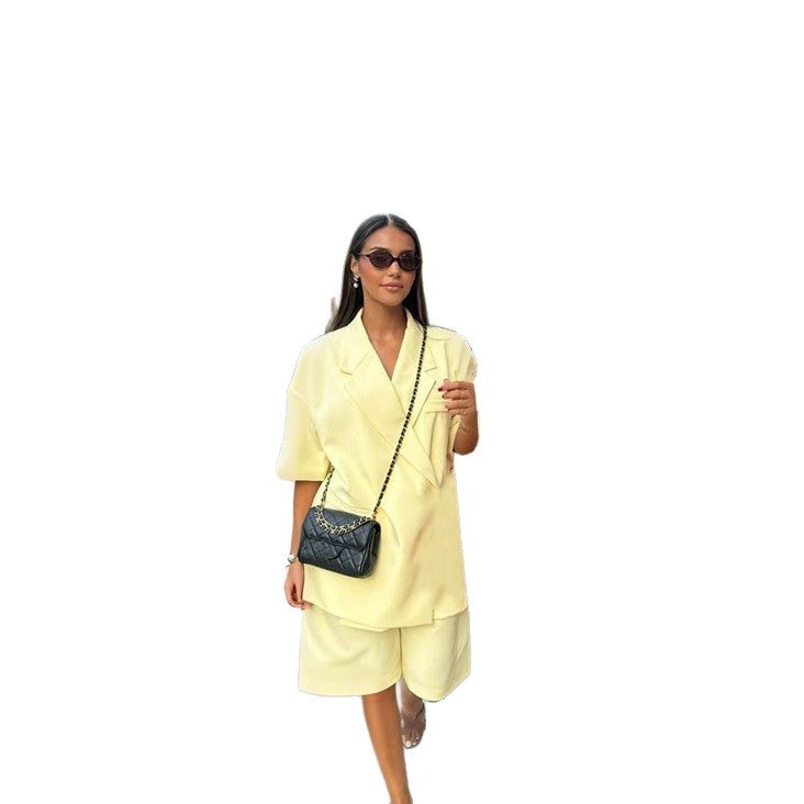 Damen lässiges hochwertiges Oversized Set mit Kurzärmeljacke und Shorts Drune