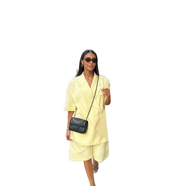 Damen lässiges hochwertiges Oversized Set mit Kurzärmeljacke und Shorts Drune