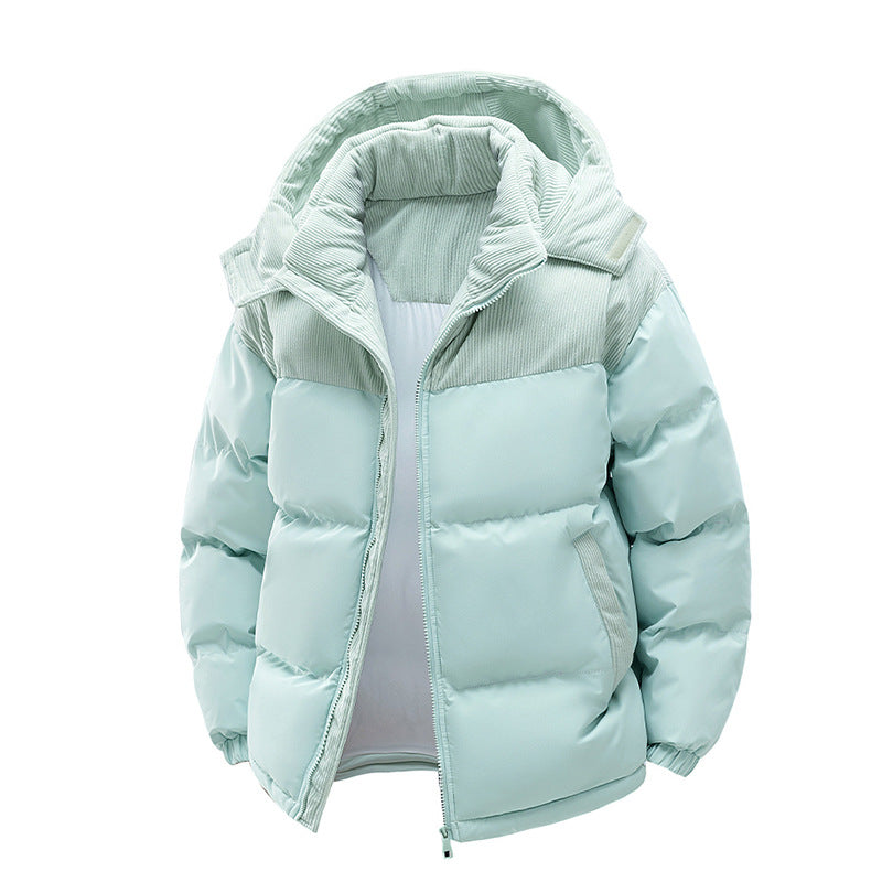Damen Thermo-Puffer-Kurzjacke mit Cord‑Schulter und Kapuzenkragen Drune