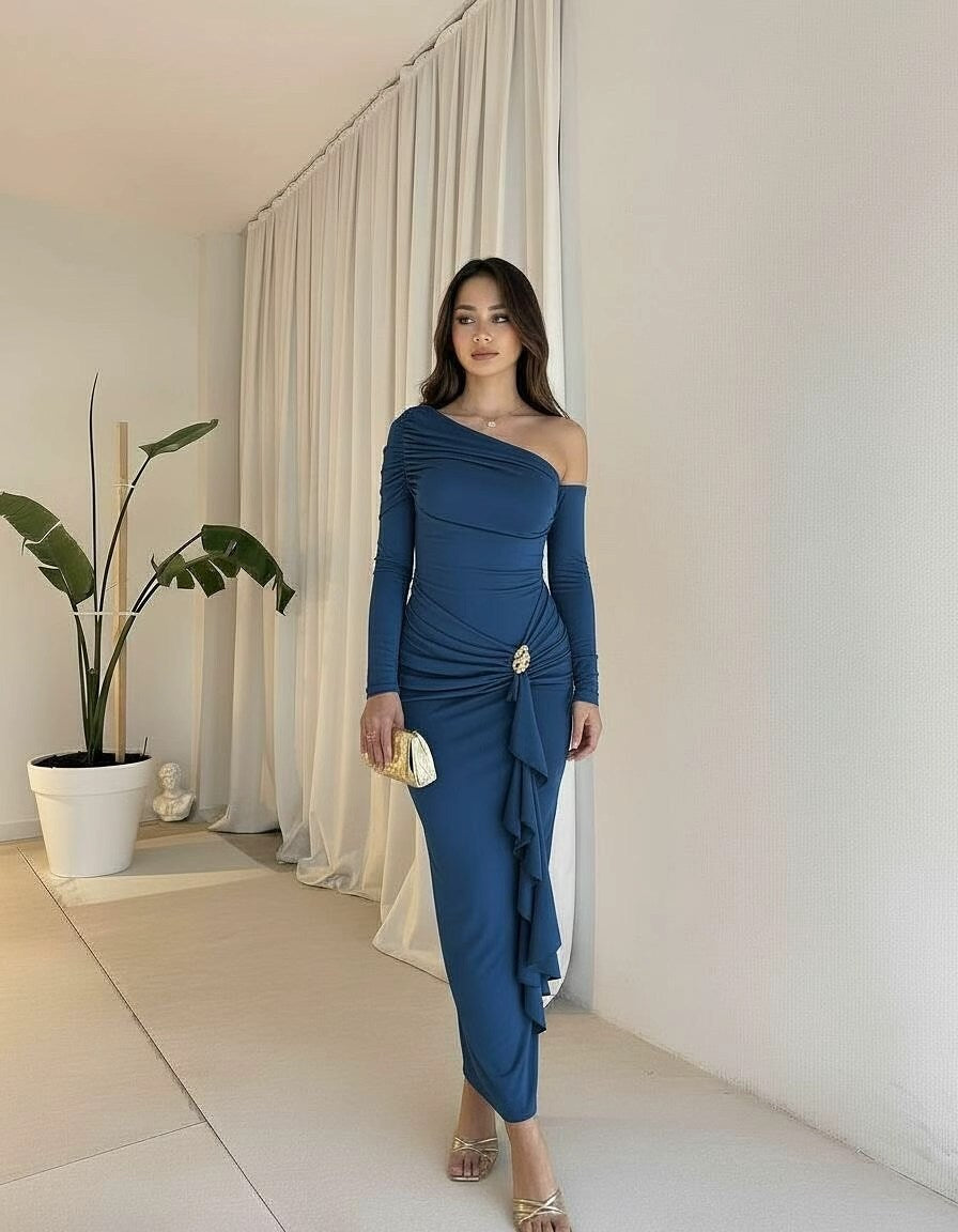 Damen elegantes Wickelkleid mit asymmetrischem Design und raffinierten Drapierungen Drune