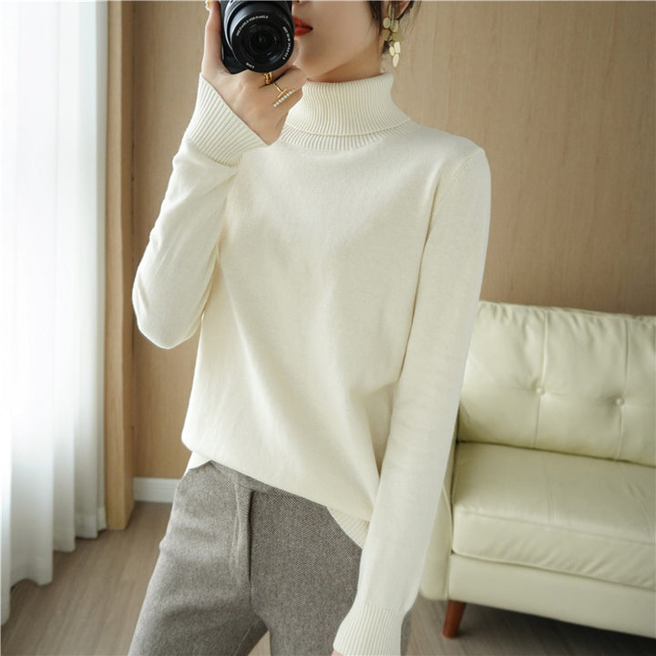 Damen Minimalistischer Feinstrick-Rolli mit hohem Rippkragen und schmaler Passform Drune