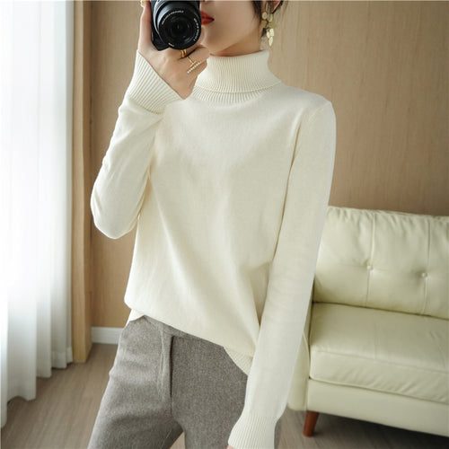 Damen Minimalistischer Feinstrick-Rolli mit hohem Rippkragen und schmaler Passform Drune