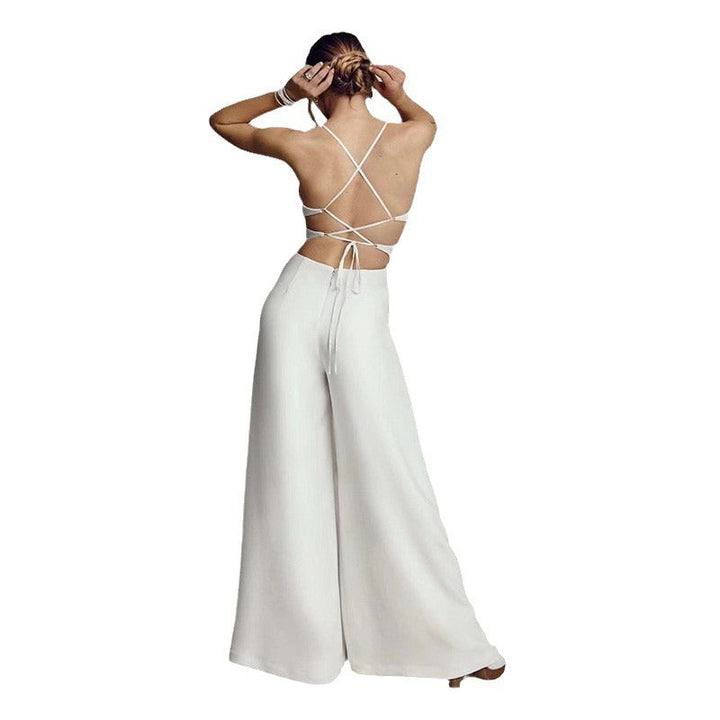 Damen Jumpsuit mit Elegantem V-Ausschnitt und Fließendem Bein Drune