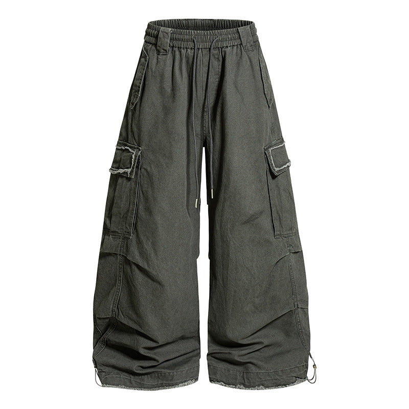 Damen Weite Cargo-Hose mit elastischem Bund, Cargo-Taschen und verstellbarem Saum Drune
