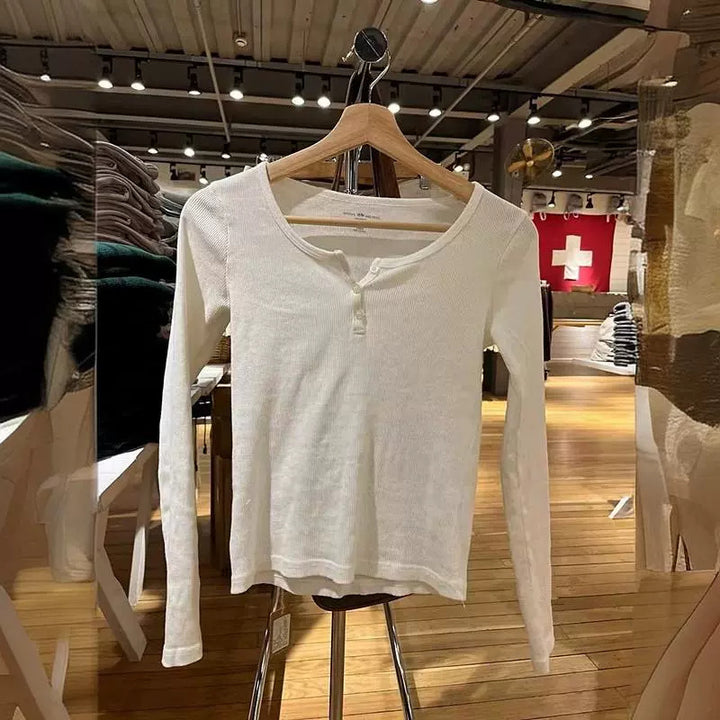 Damen langärmliges Henley-Shirt aus weichem Baumwollmix Drune