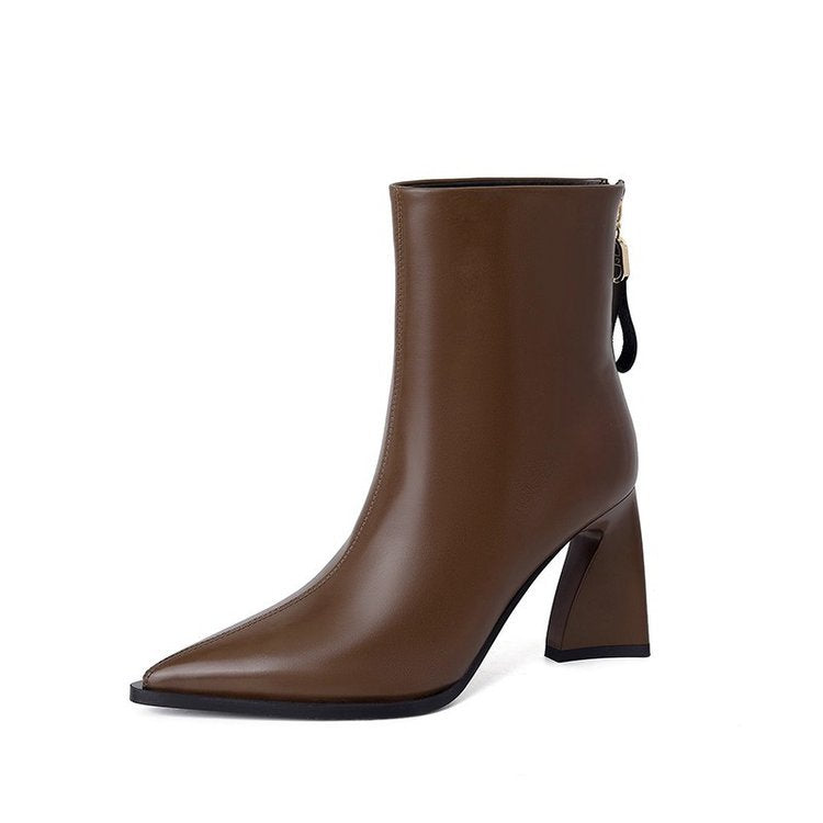 Damen Elegante Stiefeletten mit Hohem Blockabsatz Drune