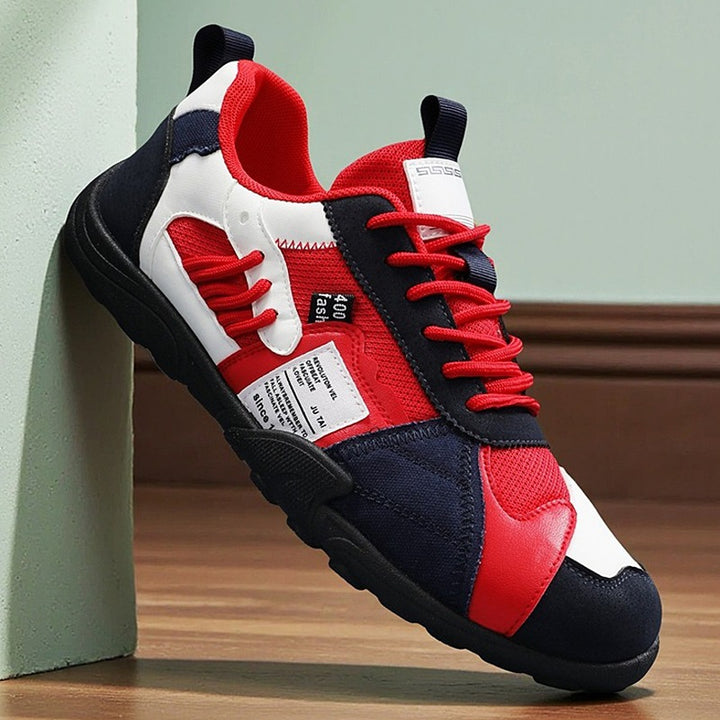 Herren sportiver Retro-Mesh-Ledermix Sneaker mit verstärkter Zehenkappe und griffiger Trailsohle Drune