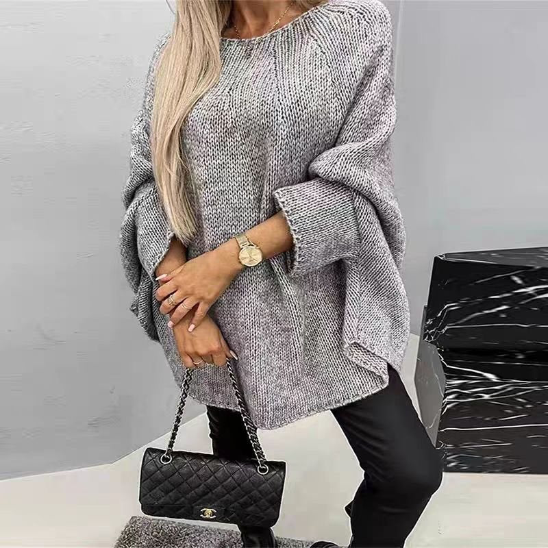 Damen lässiger Strickpullover mit weitem Schnitt und überschnittenen Ärmeln Drune