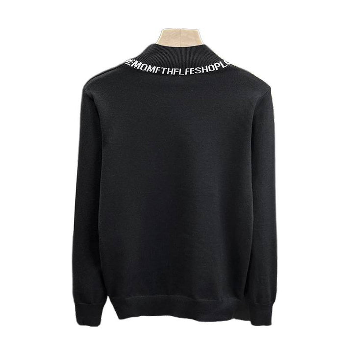 Unisex Feinstrickpullover mit kurzem Stehkragen und kontrastierendem Schriftkragen Drune
