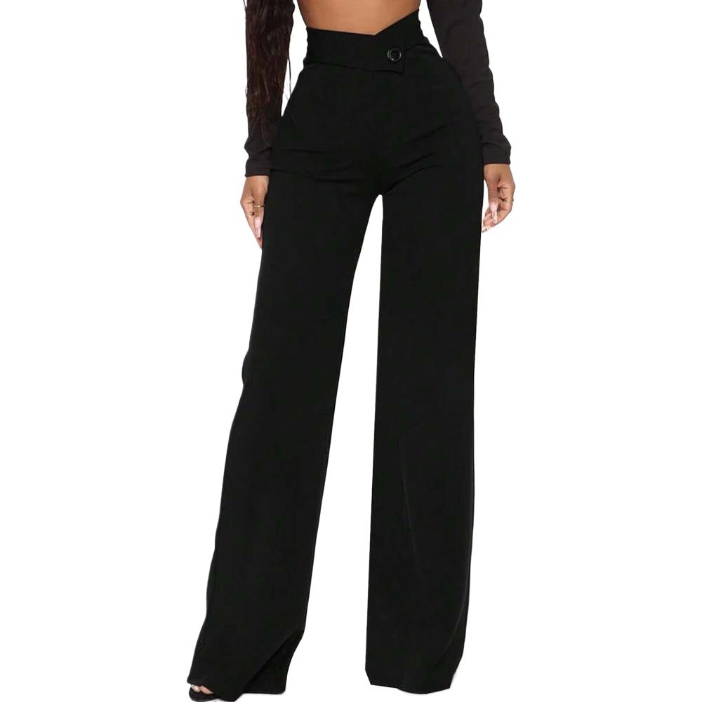 Damen High-Waist Palazzo-Hose mit weitem Bein und tailliertem Bund Drune
