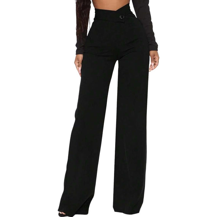 Damen High-Waist Palazzo-Hose mit weitem Bein und tailliertem Bund Drune