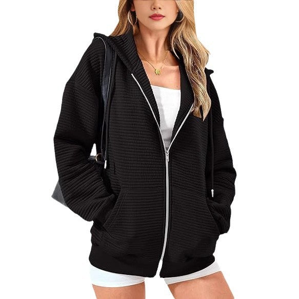 Damen stylische Kapuzenjacke mit strukturiertem Design und Reißverschluss Drune