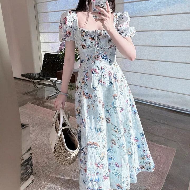 Damen Maxikleid mit raffiniertem Blumenprint und taillierter Silhouette Drune