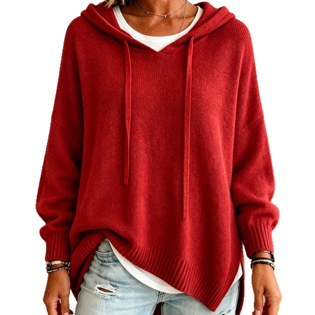 Damen Oversize Kapuzenpullover aus weichem Feinstrick mit Zier‑V‑Ausschnitt Drune