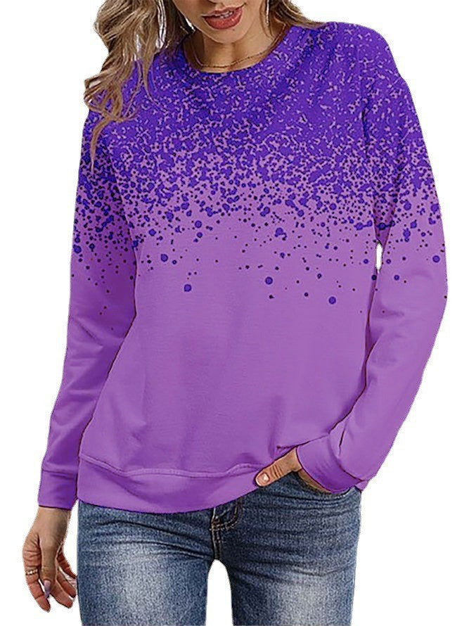 Damen Sweatshirt mit Farbverlauf-Punktdruck und Rundhalsausschnitt Drune