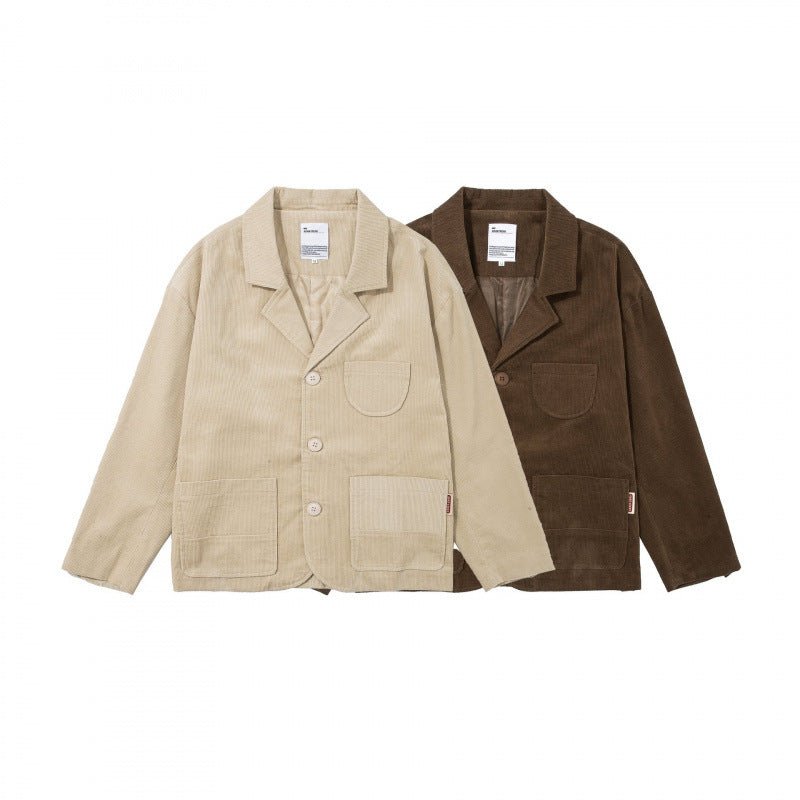 Herren Kastenförmiger Cord-Blouson mit Reverskragen, aufgesetzten Taschen und lockerer Silhouette Drune