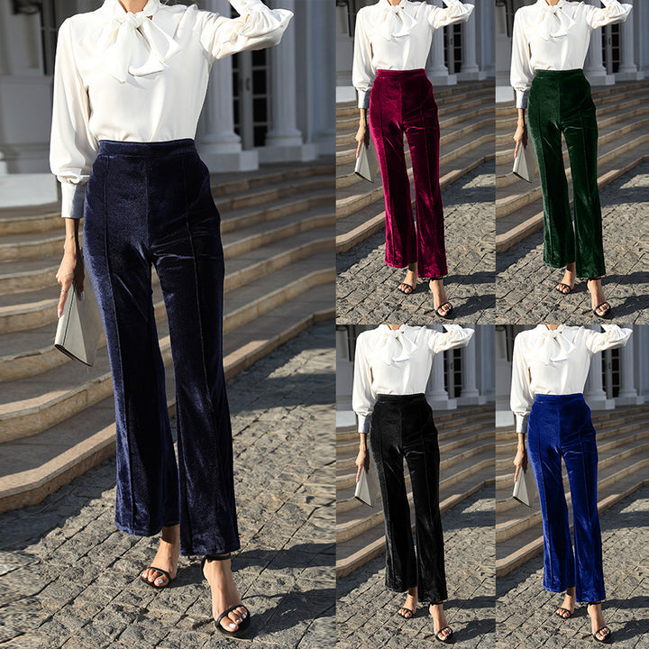 Damen Hochtaillierte Samtweite Hosen Drune