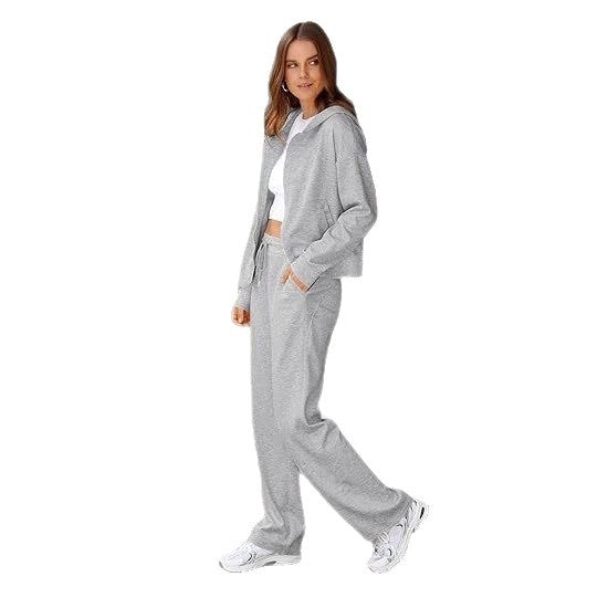 Damen nan zweiteiliges Lounge-Set mit Kapuzenjacke Reißverschluss und weiter Hose mit hohem Bund aus Sweatstoff Drune