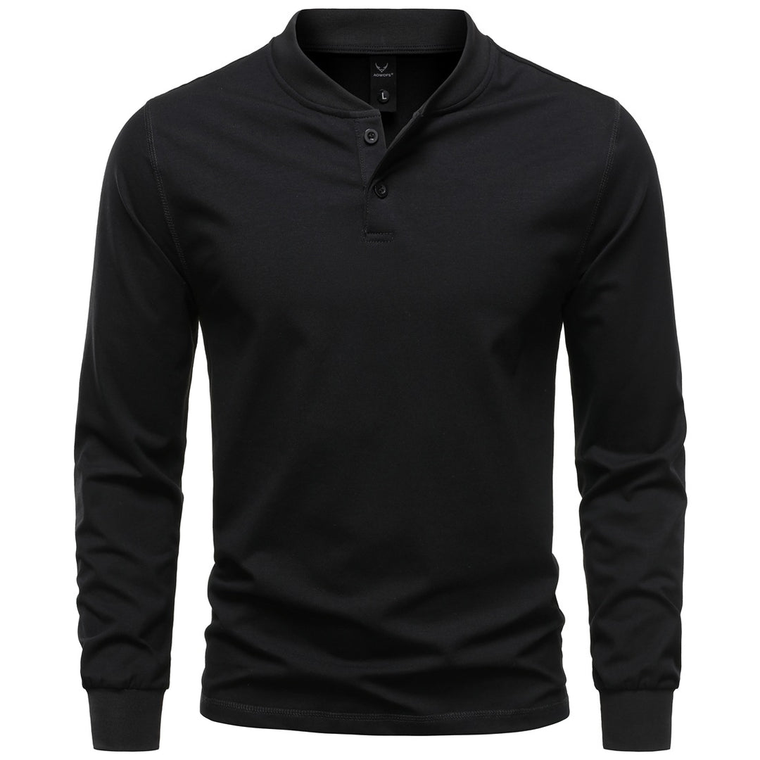 Herren Langarm-Henleyshirt mit Stehkragen und zweifacher Knopfleiste, Slim Fit, Baumwoll-Mix Drune