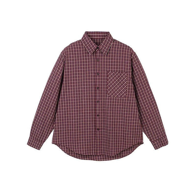 Herren Oversize Karo‑Hemd mit gerundetem Saum und diagonalem Brusttaschen‑Detail Drune