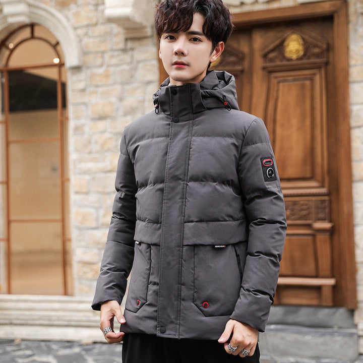Herren wattierter Winterparka mit hochschließendem Stehkragen, abnehmbarer Kapuze und Multifunktions‑Taschen Drune
