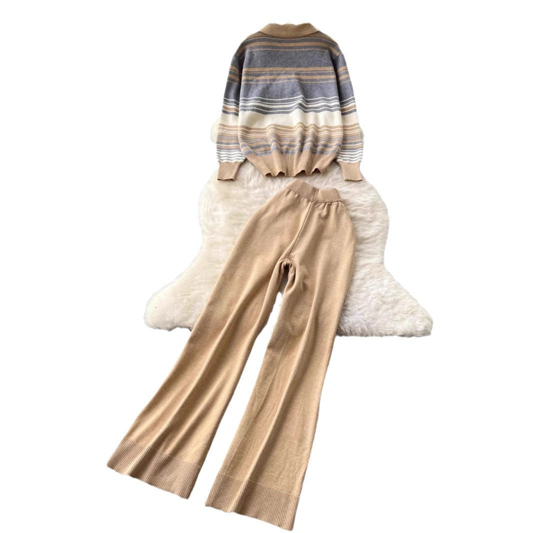 Damen modisches Freizeit-Loungewear-Set mit Reißverschluss und breitem Bein Drune