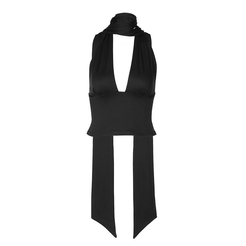 Damen asymmetrisches Top mit variablem Krawattendetail Drune