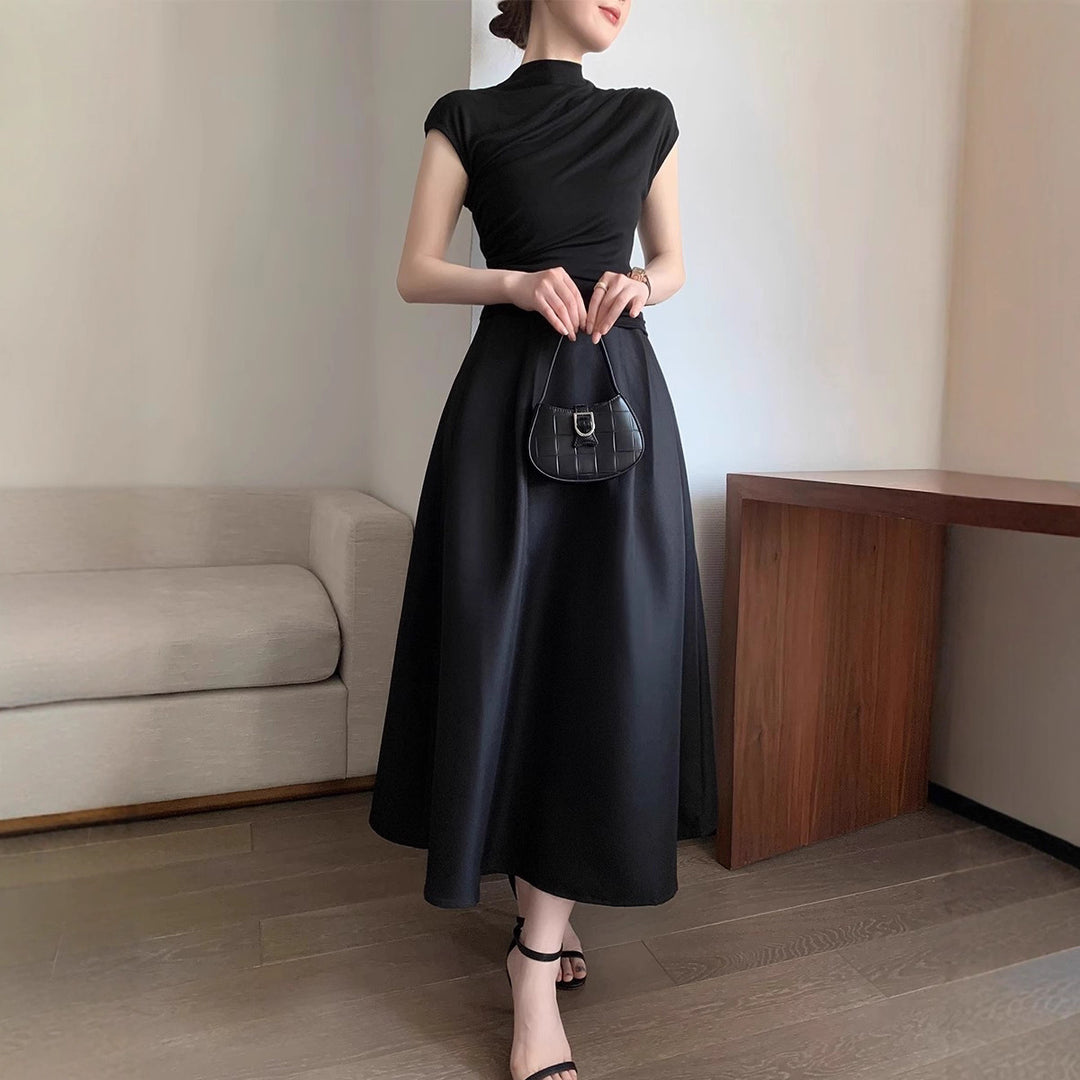Damen Elegantes Langes Kleid mit Taillengürtel Drune