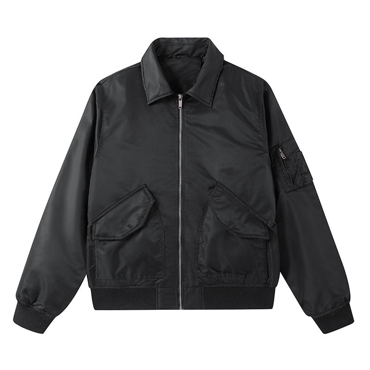 Herren  Boxy Kragen Zip-Front Bomberjacke mit übergroßen schrägen Klappentaschen und Utility-Tasche am Ärmel Drune