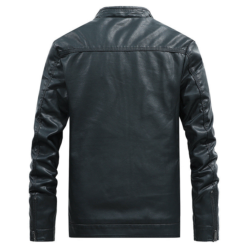 Herren Modernes Lederimitat-Fieldblouson mit Stehkragen und Reißverschlusstaschen Drune