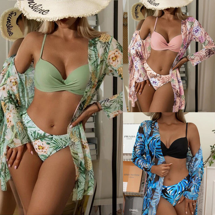 Damen Bademode-Set mit floralem Kimono und raffiniertem Bikini Drune