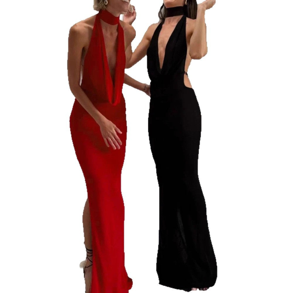 Damen Maxikleid mit elegantem Wasserfallausschnitt und figurbetontem Design Drune