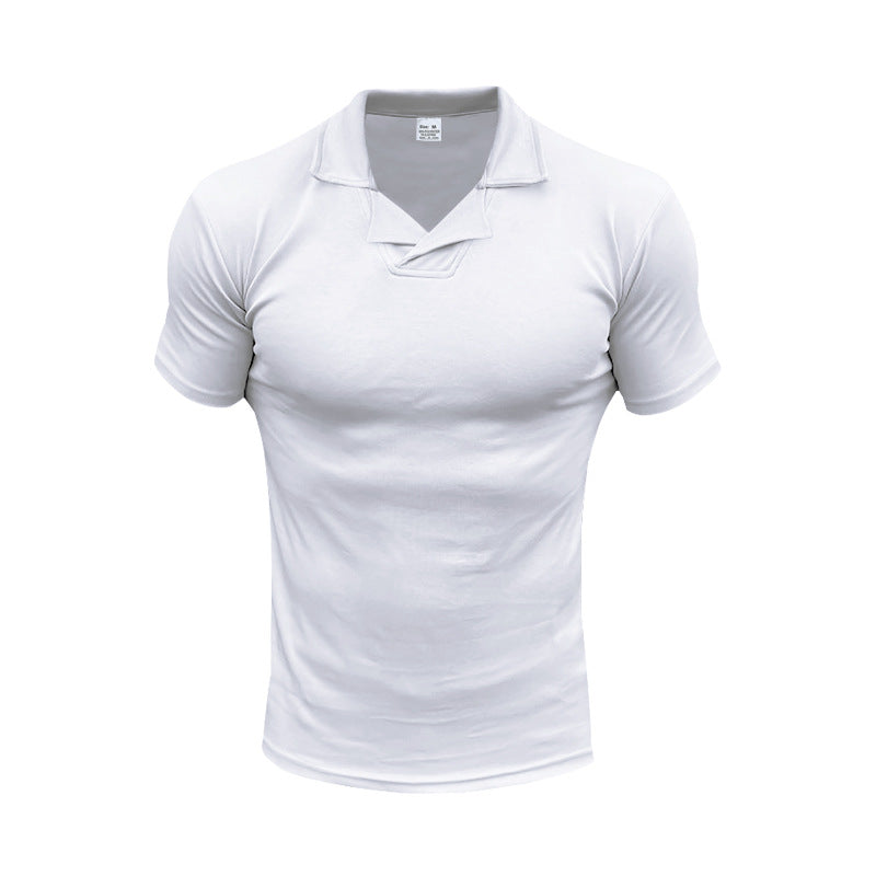 Herren nan schmal geschnittenes Kurzarm-Polo mit offenem Hemdkragen und elastischem Baumwollstretch Drune