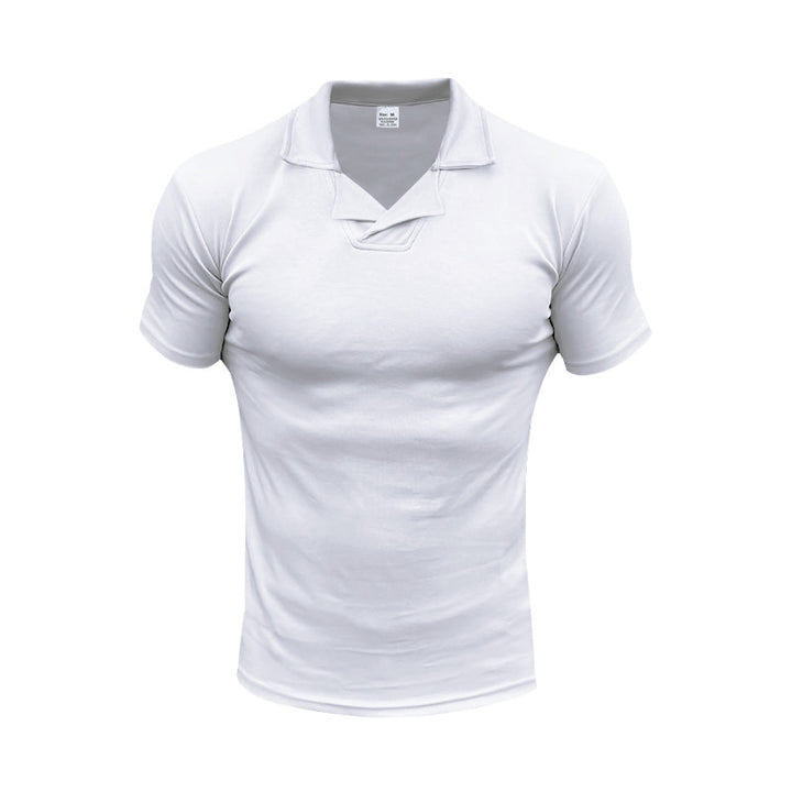 Herren nan schmal geschnittenes Kurzarm-Polo mit offenem Hemdkragen und elastischem Baumwollstretch Drune