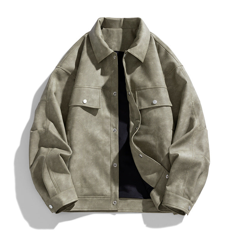 Men's  suede-effect relaxed trucker jacket with topstitch detailing Drune