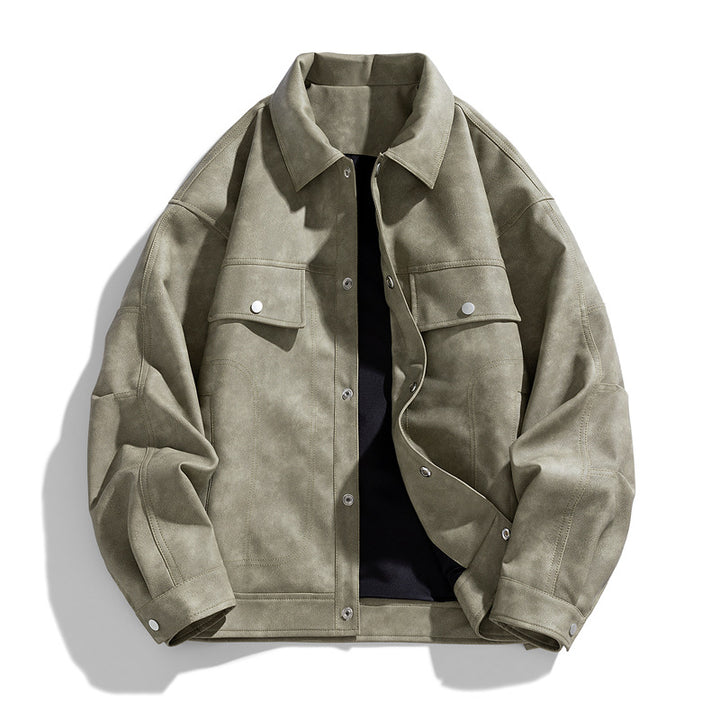 Men's  suede-effect relaxed trucker jacket with topstitch detailing Drune