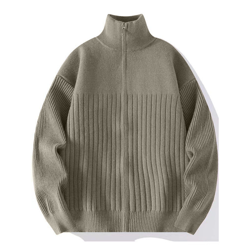Herren Strukturierter Strickpullover mit halbem Reißverschluss und Rippenstruktur Drune
