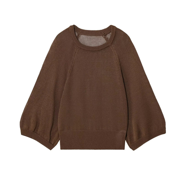 Damen lässiger Pullover mit Weitärmeln und elastischem Bund Drune