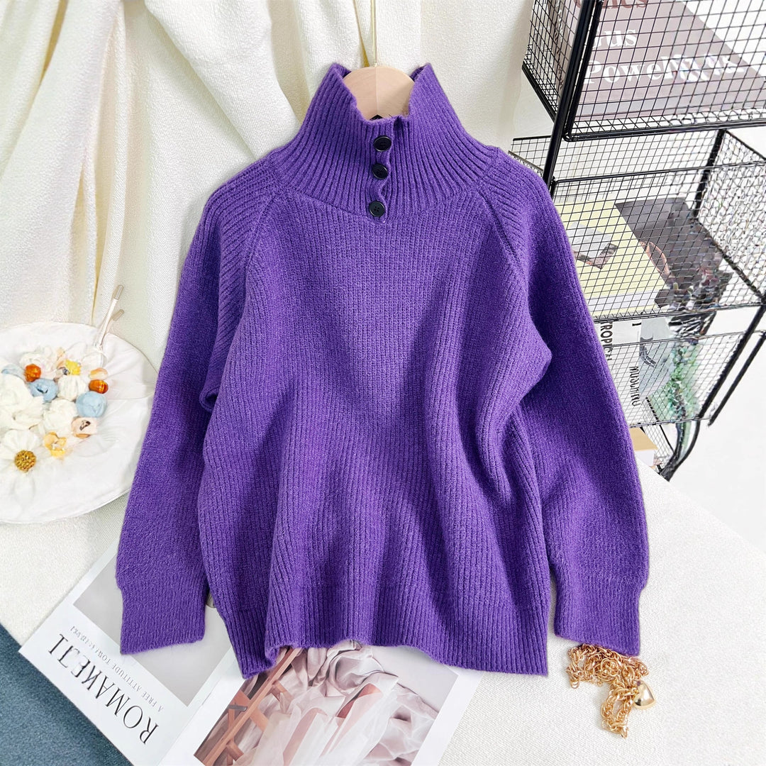 Damen warmer Rollkragenpullover aus weichem Strickmaterial Drune