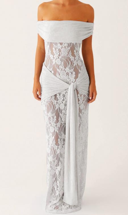 Damen Elegant drapiertes Spitzenkleid mit off-shoulder Design Drune