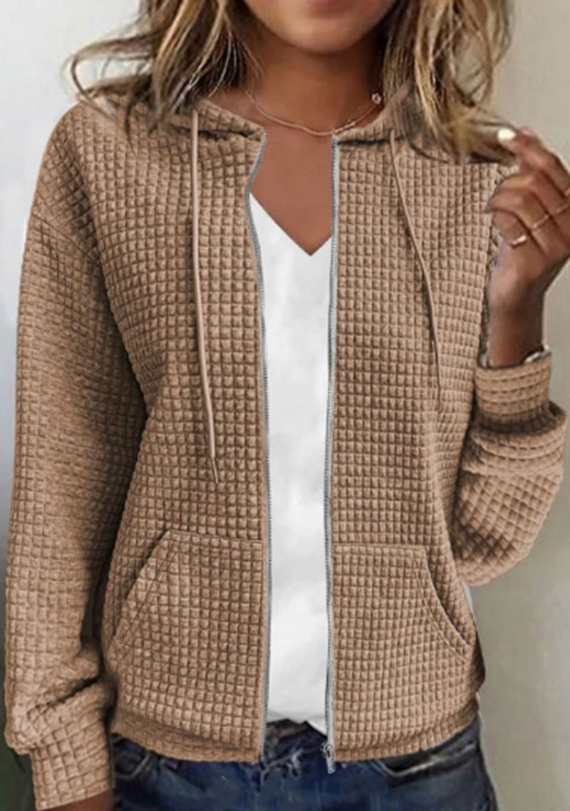 Damen nan gesteppte Kapuzenjacke mit Waffelstruktur, durchgehendem Reißverschluss und Kängurutaschen Drune