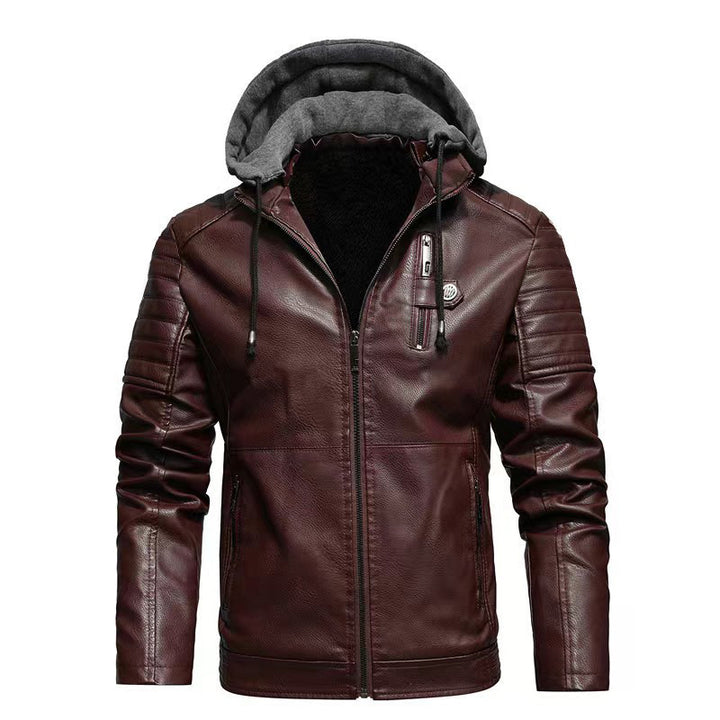Herren Lederjacke mit abnehmbarer Kapuze Drune