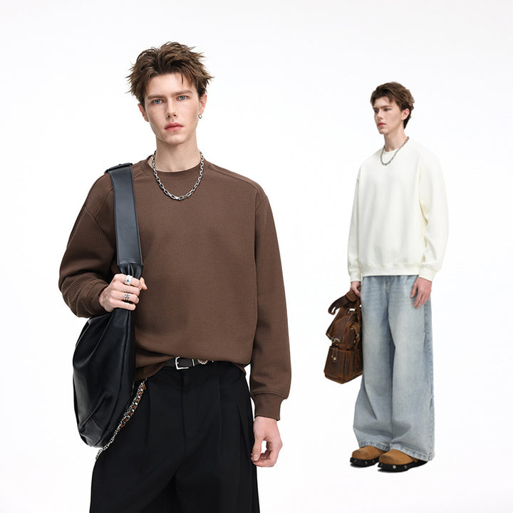 Herren Gerippter Struktur-Sweatshirtpullover mit Drop-Shoulder und relaxed Fit Drune