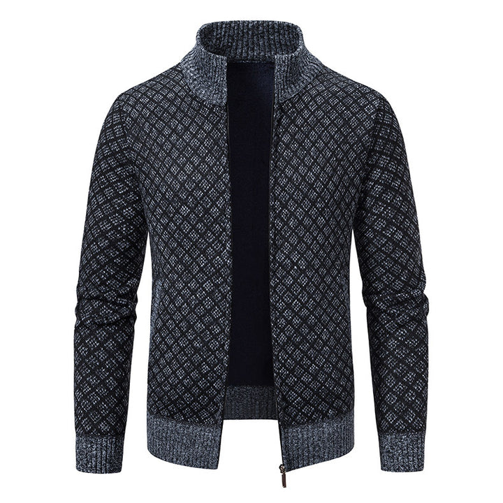 Herren Gemusterte Strickjacke mit Stehkragen und durchgehendem Reißverschluss Drune