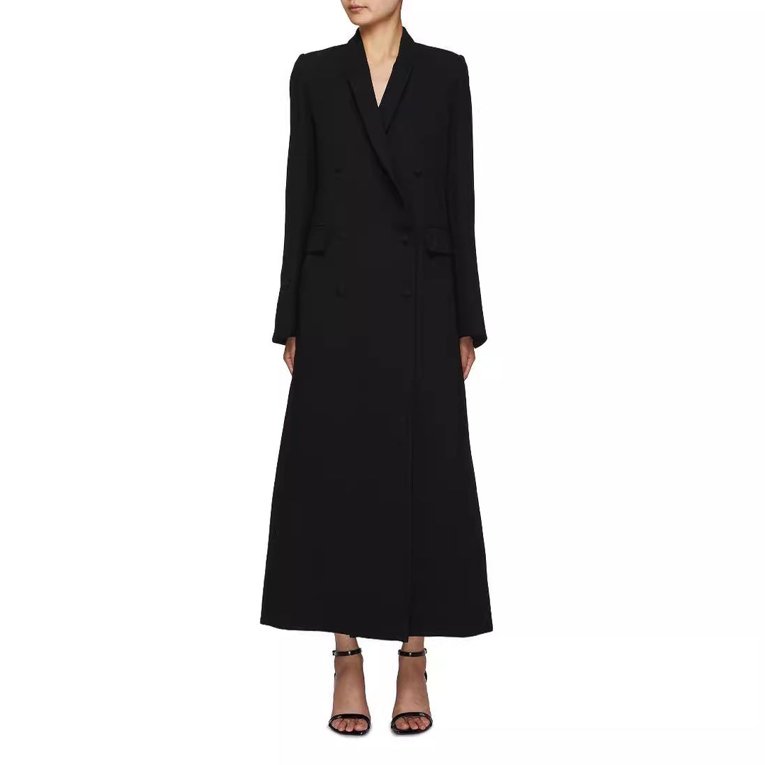 Damen Doppeltreihiger Maxi-Blazer-Mantel mit schlanker Silhouette Drune