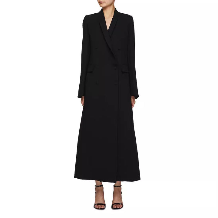 Damen Doppeltreihiger Maxi-Blazer-Mantel mit schlanker Silhouette Drune