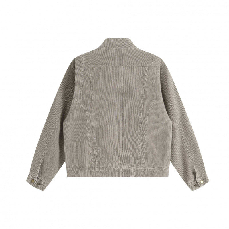 Unisex Cord-Boxy-Blouson mit Stehkragen, verdeckter Druckknopfleiste und aufgesetzten Schubtaschen Drune