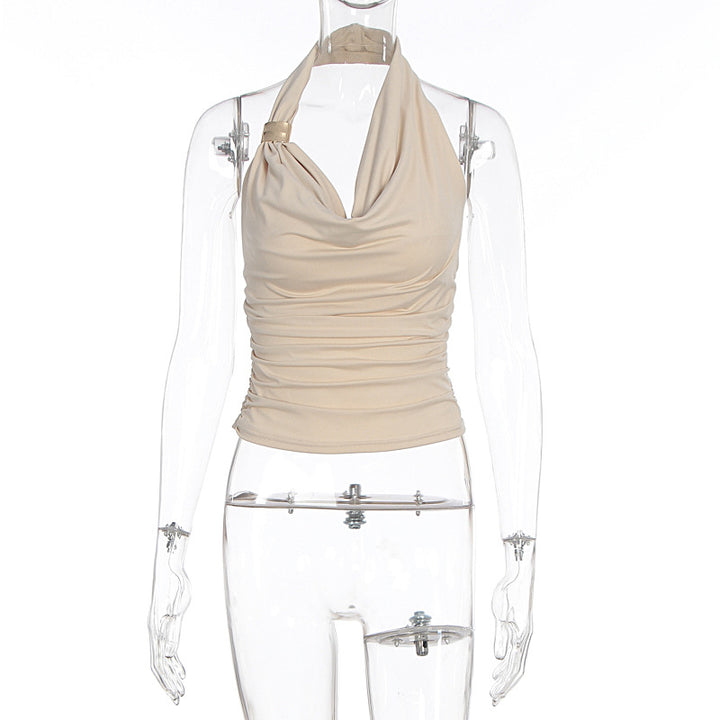 Damen Hals-Collier Top mit elegantem Wickeldesign und schmeichelnder Silhouette Drune