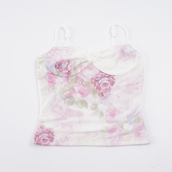 Damen Spitzen-Trägertop mit floralem Druck und zarten Details Drune