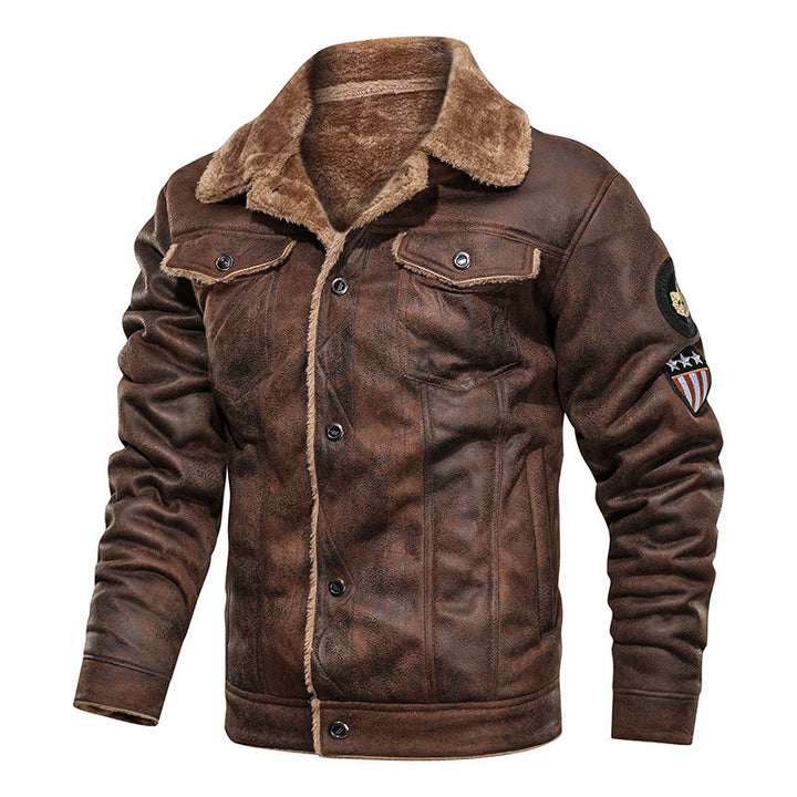 Herren  gefütterte Lammfelloptik Jeansjacke mit Teddyfutter und Druckknopfleiste Drune